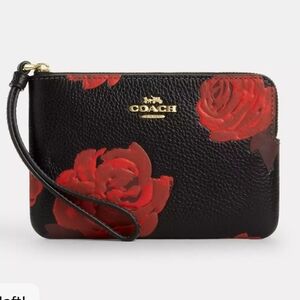 Coach Black and Red Rose Wristlet